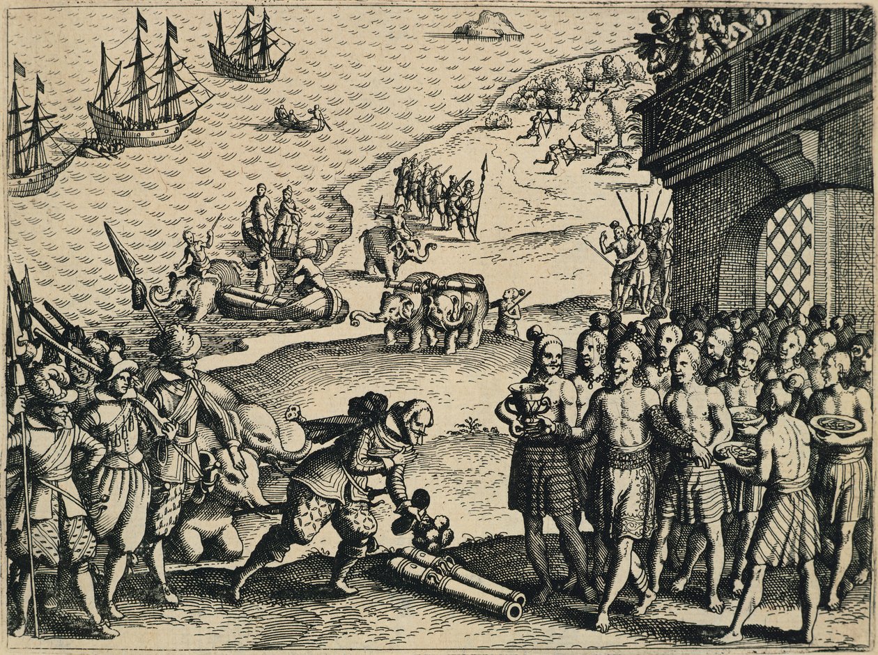 O desembarque dos holandeses em Calcutá de Theodore de Bry