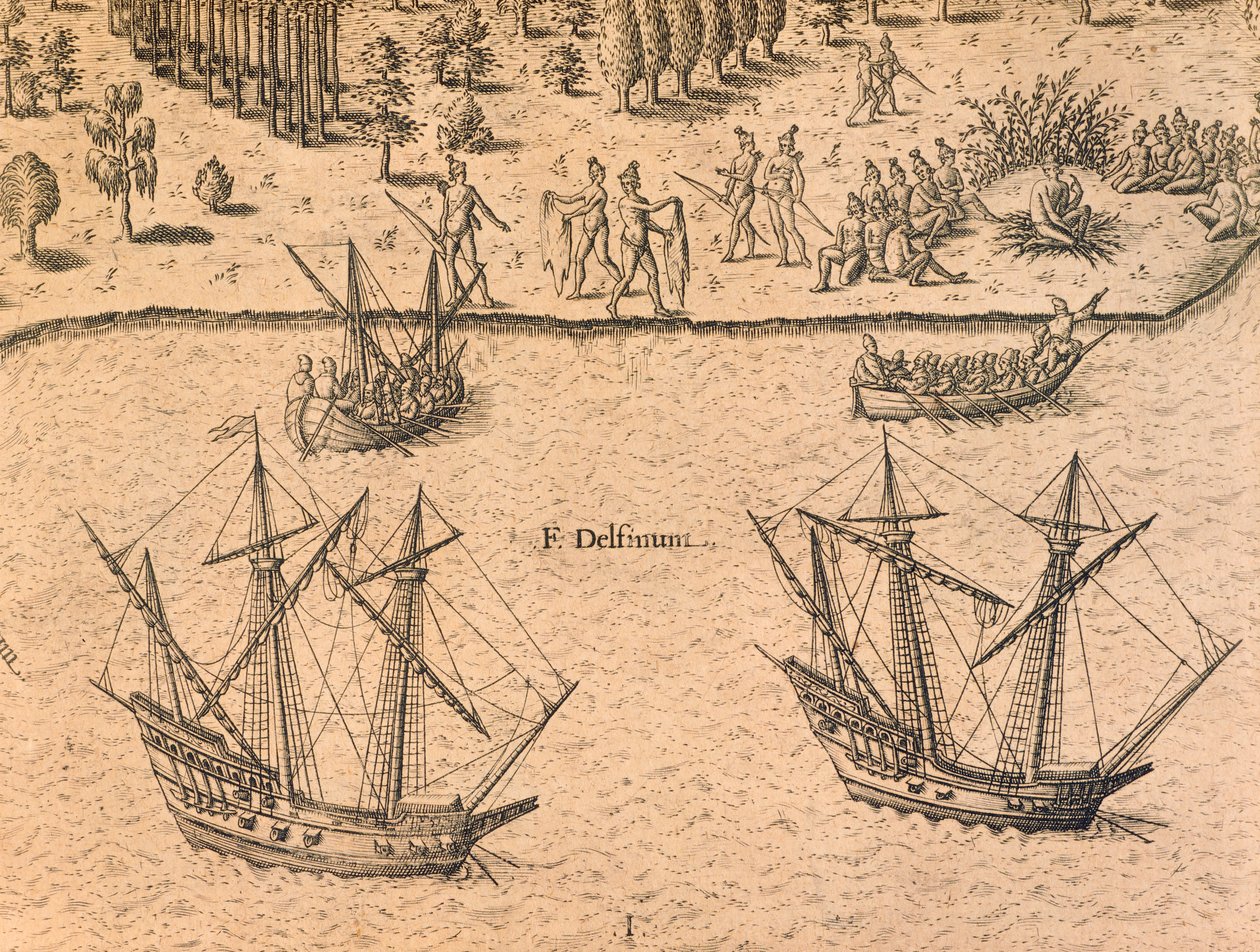 A chegada de navios franceses à Flórida de Theodore de Bry