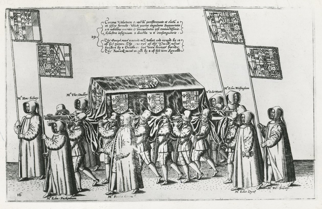 O cortejo fúnebre de Sir Philip Sidney no caminho para a Catedral de St. Pauls, 1587 de Theodore de Bry