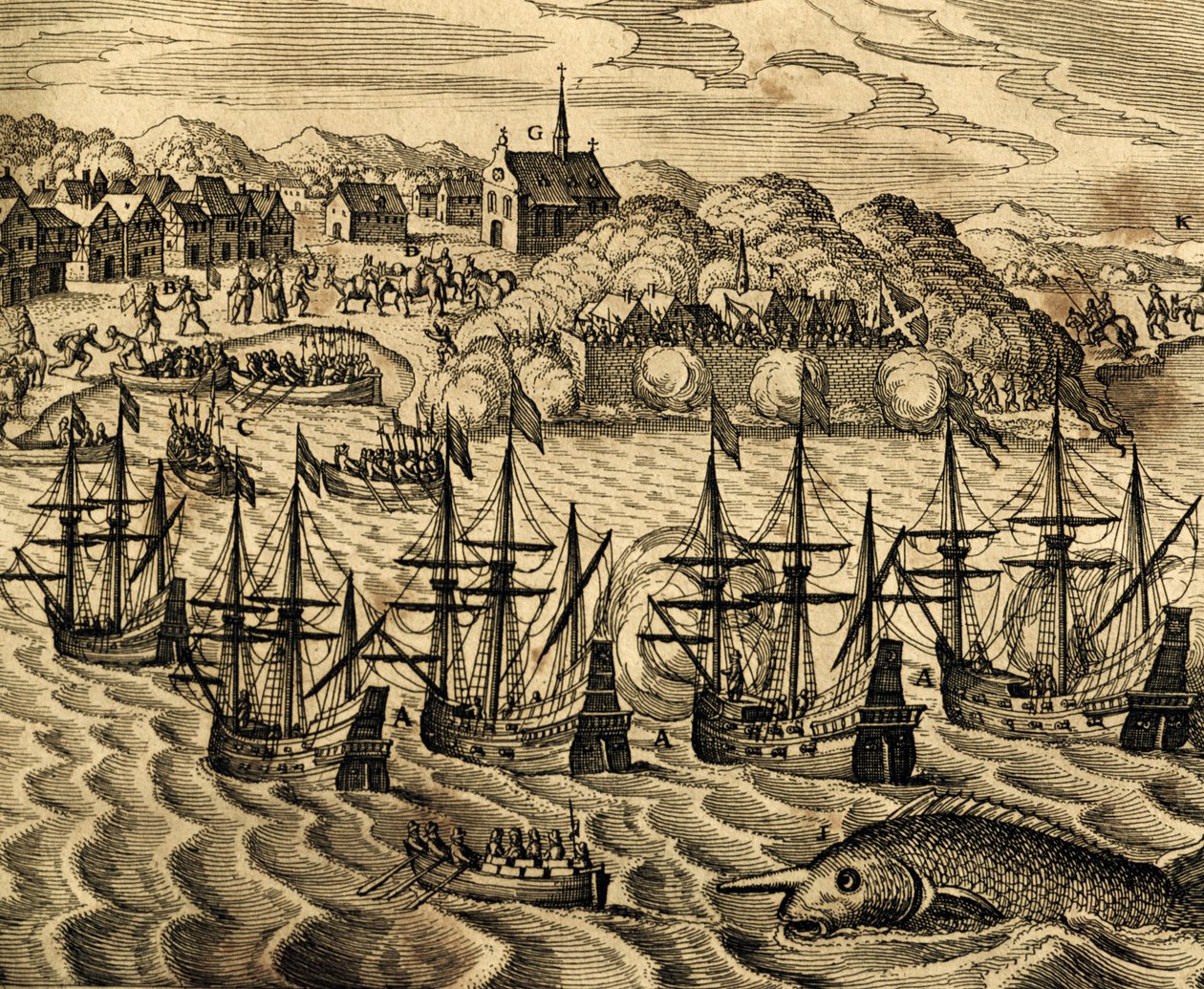 Vista do porto de Acapulco no México, gravura de Historia Americae, de Theodor de Bry (1528-1598), Frankfurt de Theodore de Bry