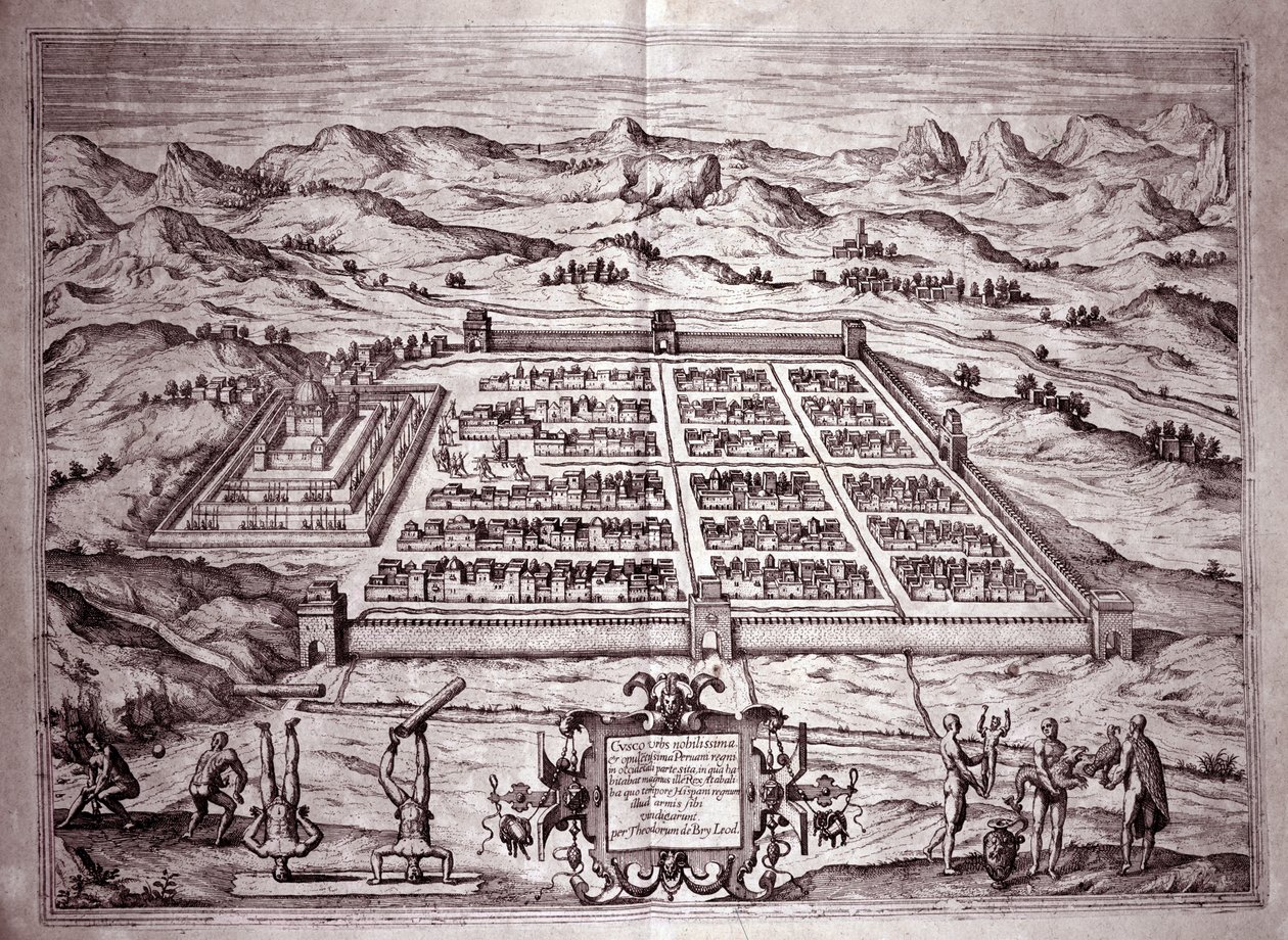 Vista da cidade inca de Cuzco, Peru (Gravura de Theodore de Bry