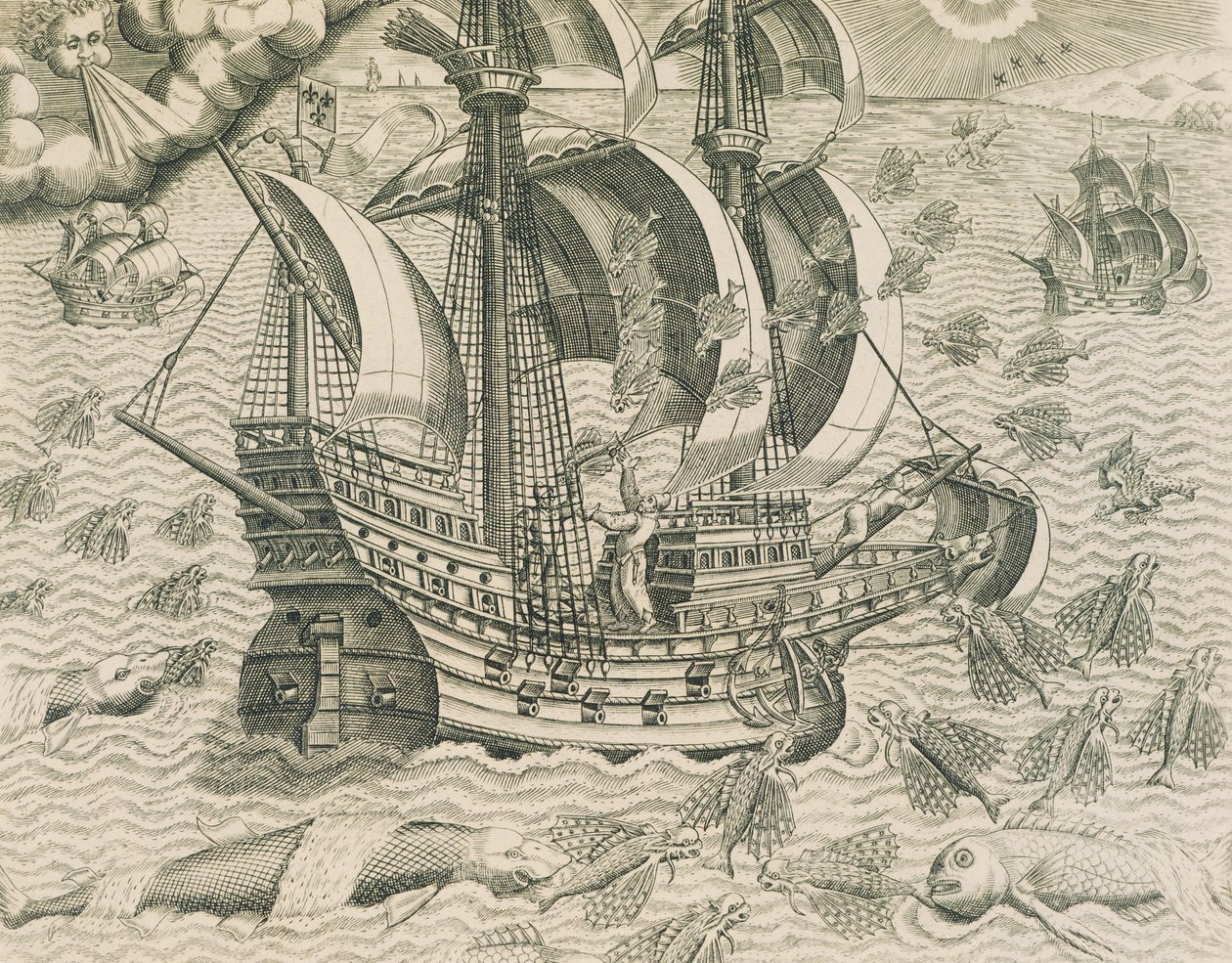 Peixes Alados dos Mares das Índias, Ilustração da História Americana por Theodore de Bry de Theodore de Bry