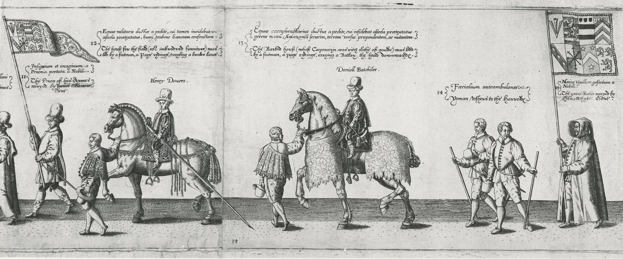 Yeomen inaugura o cortejo fúnebre de Sir Philip Sidney no caminho para a Catedral de St. Pauls, 1587 de Theodore de Bry