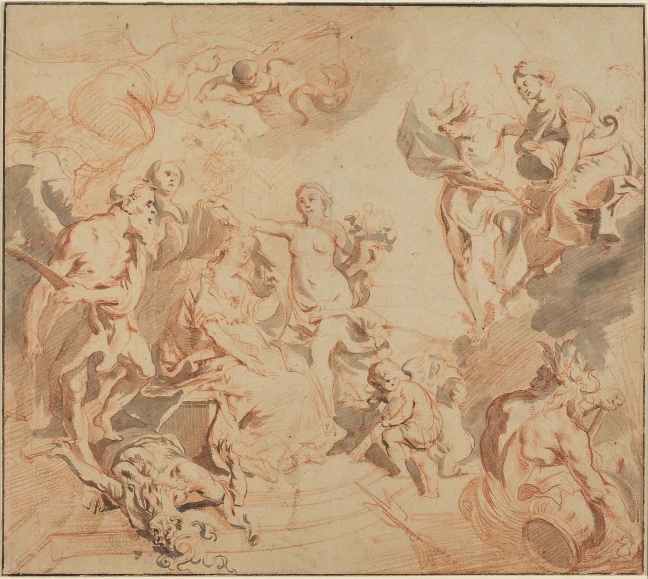Antuérpia Abençoada com Abundância, c.1648 (giz vermelho sobre papel) de Theodore van Thulden