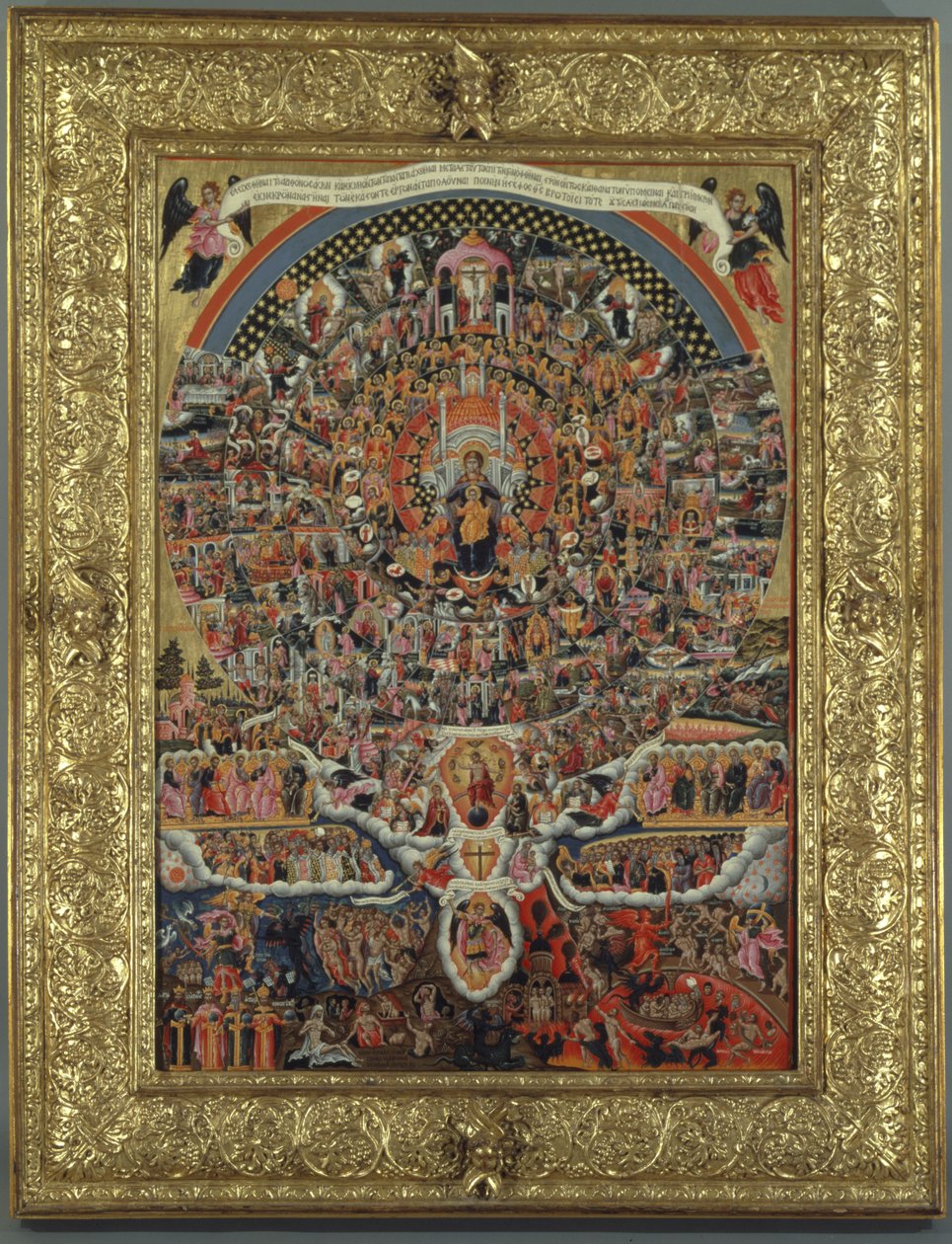 O Hino da Virgem (tempera de ovo e folha de ouro no painel) (para detalhes ver 258110) de Theodoros Pulakis
