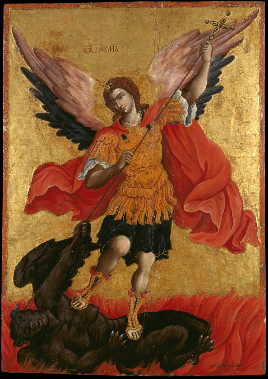 Ícone do Arcanjo Miguel (tempera de ovo no painel) de Theodoros Pulakis