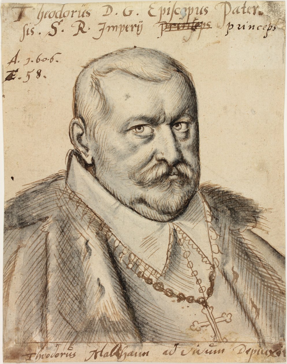 Theodore de Fürstenberg, Bispo de Paderborn, 1606 (caneta e tinta e papel) de Theodorus Malthann