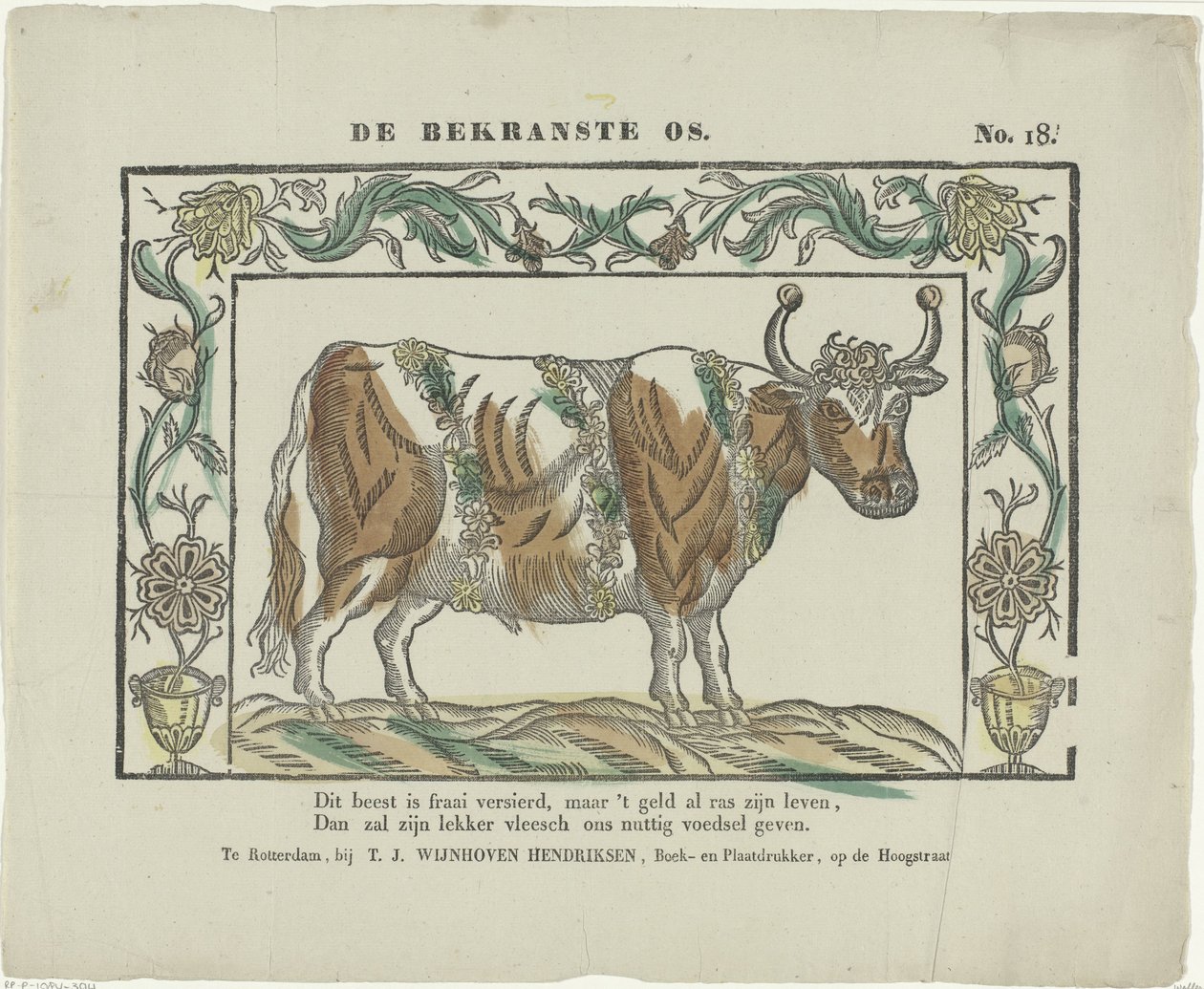 De bekranste os (title on object) de Theodorus Johannes Wijnhoven Hendriksen