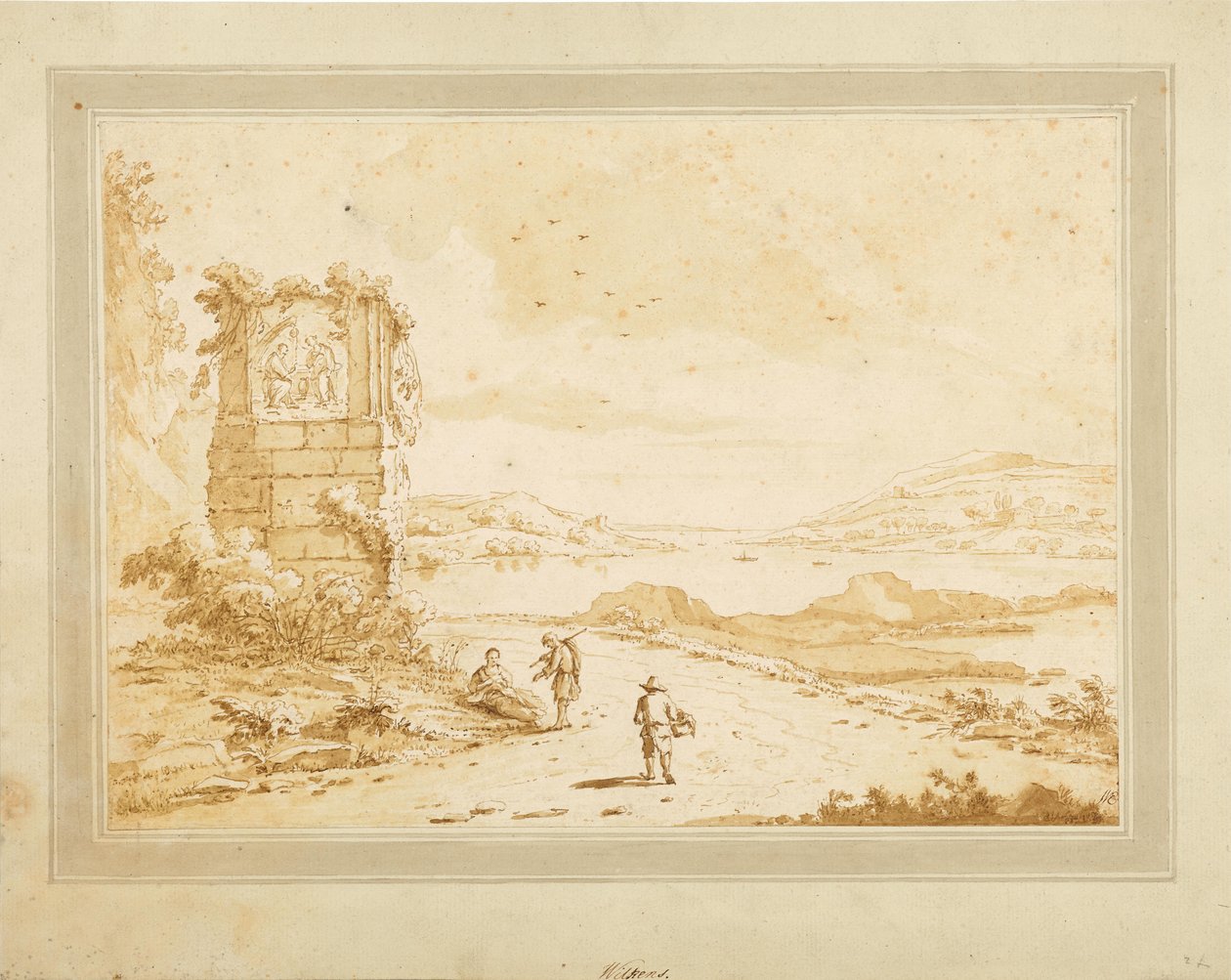 Baía com ruínas e pessoal figurativo de Theodorus Wilkens