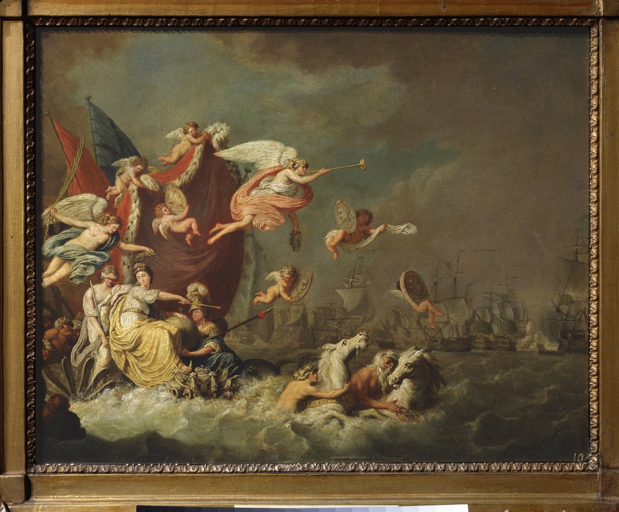 Alegoria da Vitória de Chesme (ou Tchesme ou Chesma, Turquia). (batalha naval de 5 a 7 de julho de 1770, episódio da guerra russo-turca de Theodorus de Roode
