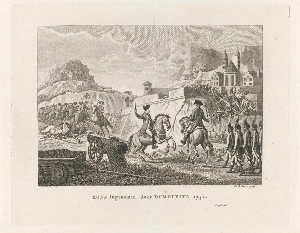 Captura de Mons, 1792 Mons levado, por Dumourier 1792 (título no objeto) de Theodorus de Roode