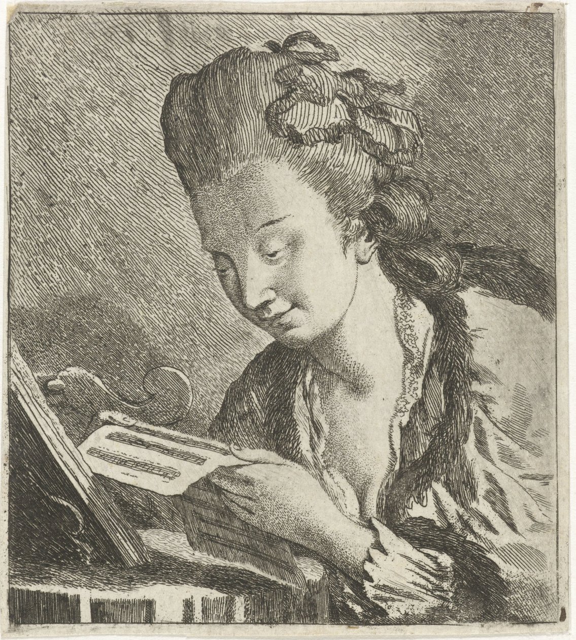 Jovem lendo partituras de Theodorus de Roode