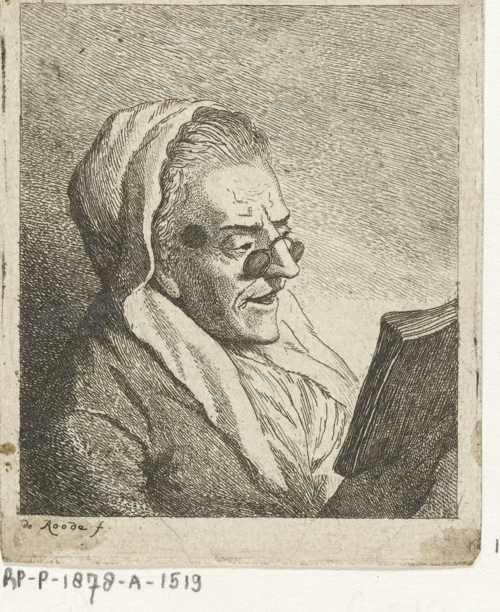 Leitura de velha mulher com óculos de beliscão de Theodorus de Roode