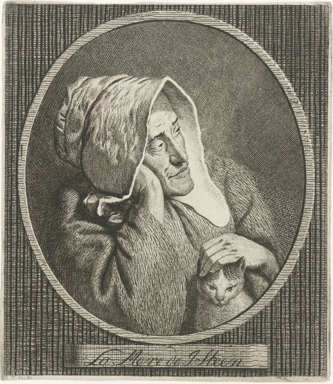 Mulher idosa com gato
La Mere de J. Steen (título sobre o objecto) de Theodorus de Roode