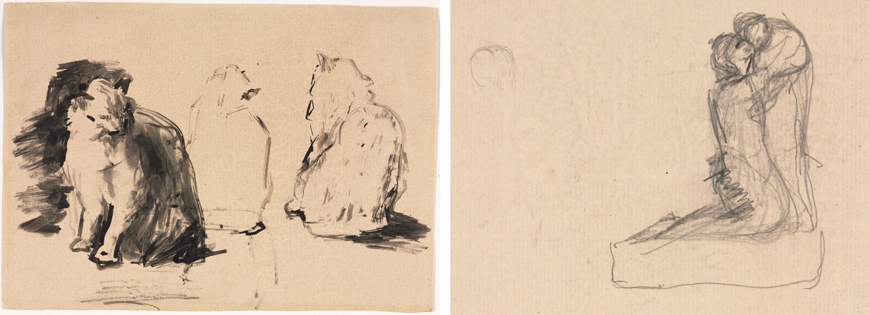 Gatos (reto); Esboço de Duas Figuras Abraçando (verso) de Theodule Ribot