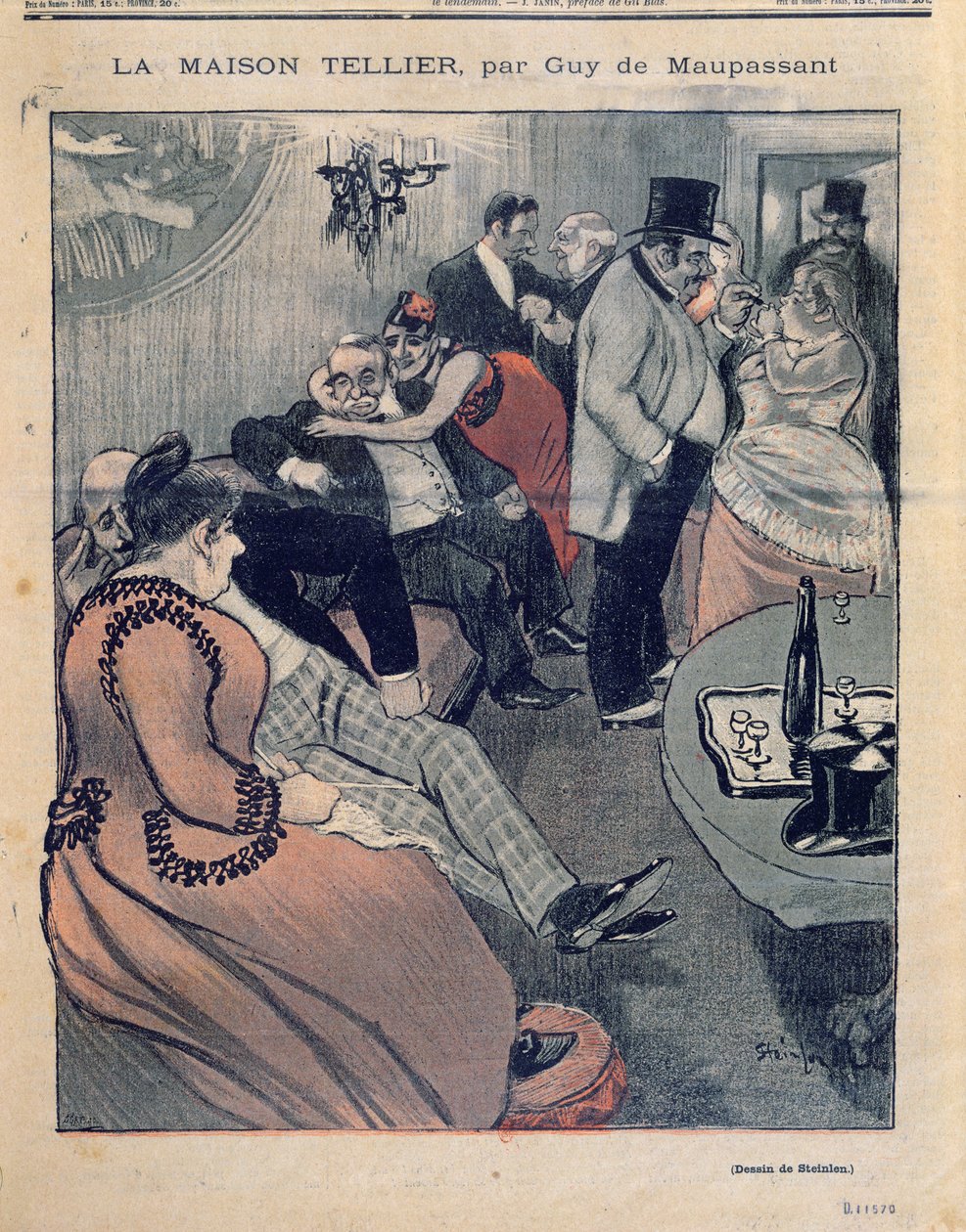 Ilustração para &39;La Maison Tellier&39; de Guy de Maupassant (1850-93), capa de &39;Gil Blas&39;, 9 de outubro de 1892 (detalhe) (ver também 199745) de Théophile Alexandre Steinlen