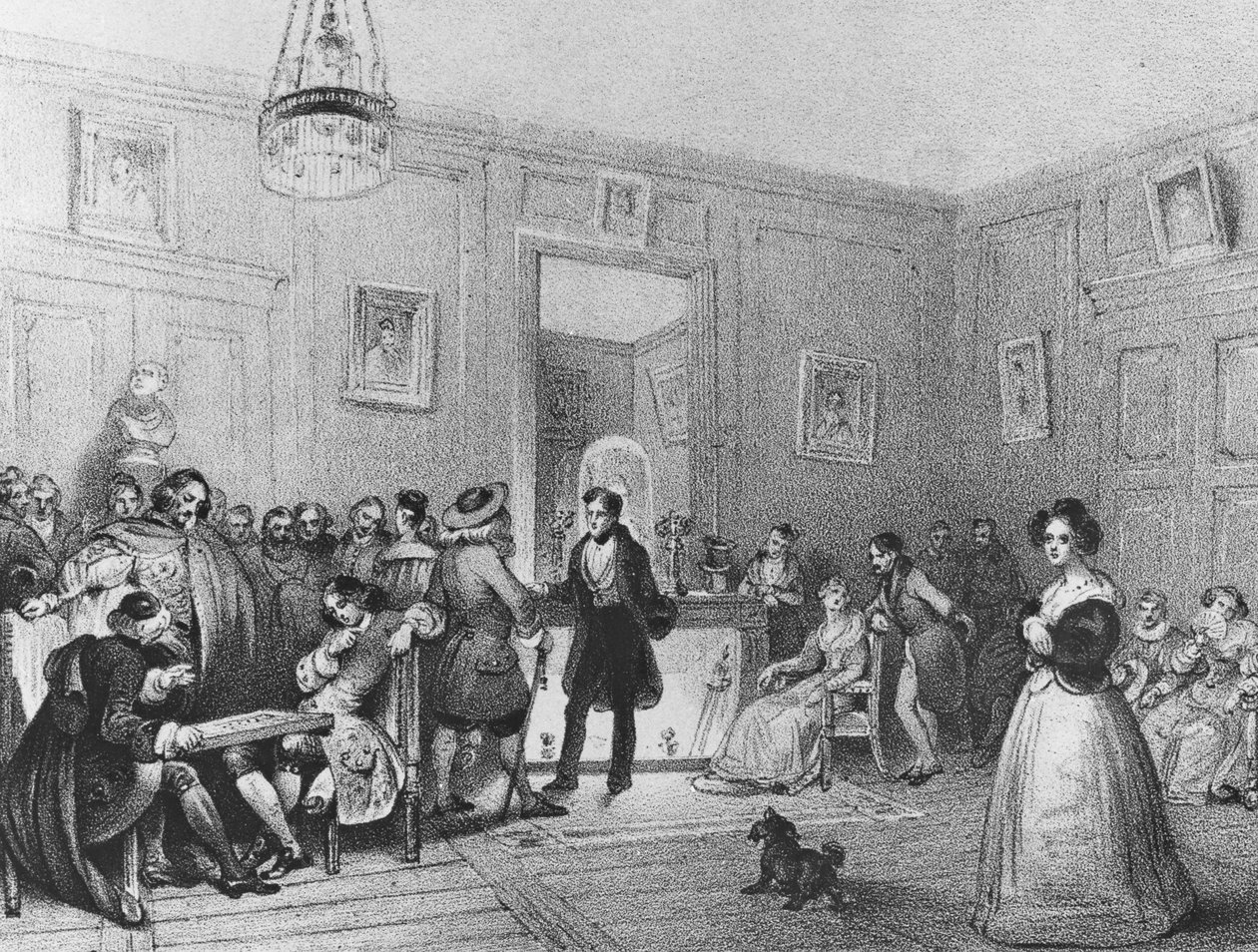 Foyer dos atores no Théâtre Français, gravado por Pierre Joseph Challamel, c.1850s de Theophile Evariste Fragonard