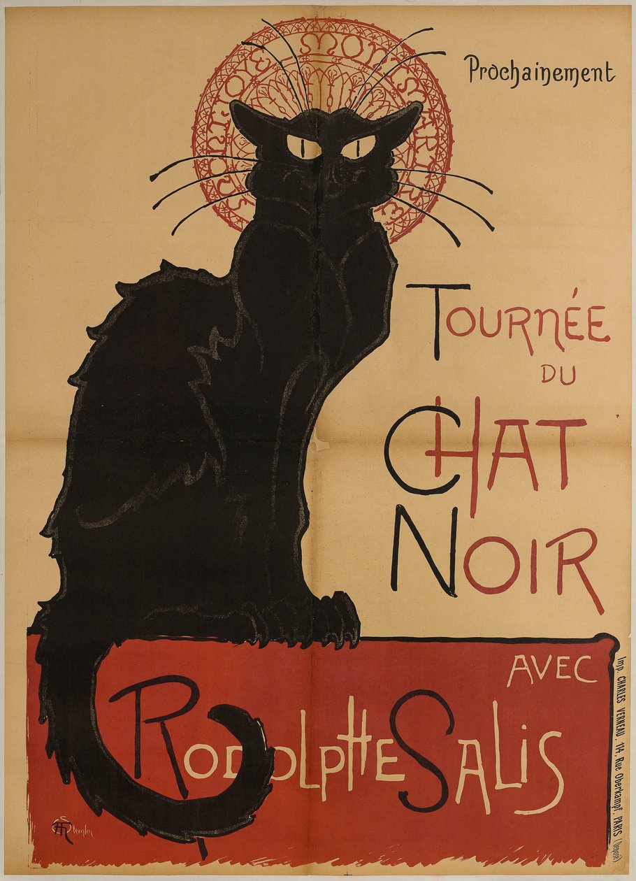 Cartaz publicitário da digressão do Cabaret du Chat Noir de Théophile Alexandre Steinlen