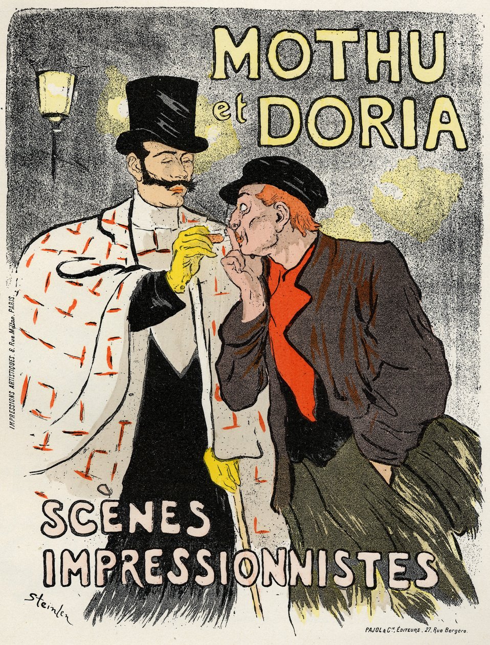 Arte. Entertaiment. Os cantores Mothu e Doria. Cartaz de Steinlen, França de Théophile Alexandre Steinlen