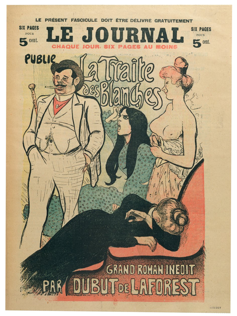 "La Traite des Blanches", de Jean-Louis Dubut de Laforest (1853-1902), capa do "Le Journal", fim do século XIX (litografia a cores) de Théophile Alexandre Steinlen