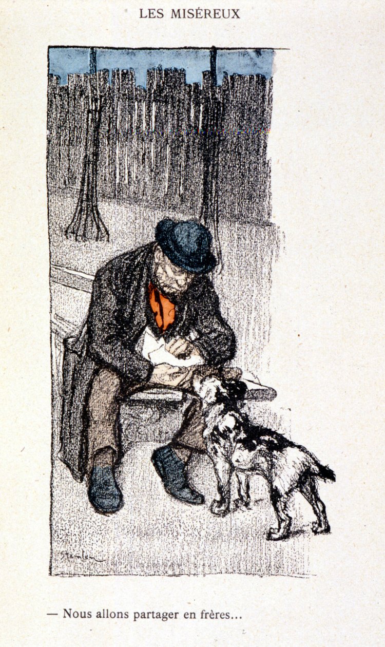 Les Miséreux: Vamos partilhar como irmãos (Mestre e o seu cão) - em "Dans la vie", de Steinlen de Théophile Alexandre Steinlen