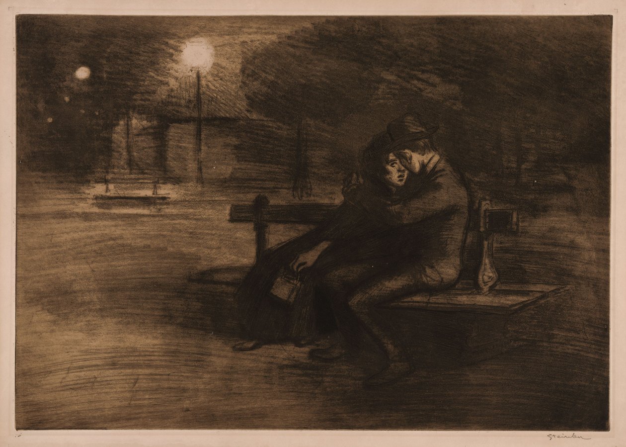 Amantes num banco de Théophile Alexandre Steinlen