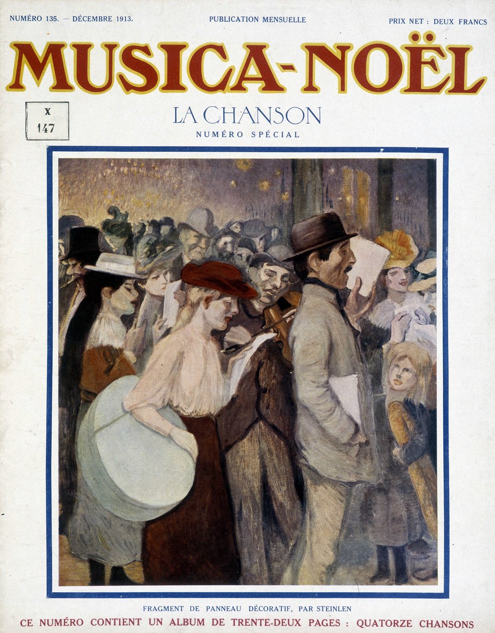 Revista "musica Noel", canção especial número de dezembro de 1913. A capa consiste de um fragmento de painel decorativo de Steinlen. de Théophile Alexandre Steinlen