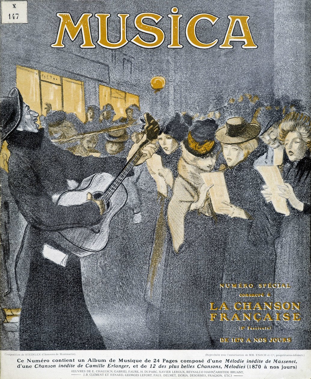 Festas nocturnas em Montmartre. Capa de Steinlen para a revista "Musica" de novemvre 1908. de Théophile Alexandre Steinlen