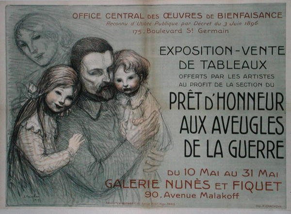 Cartaz publicitando uma venda de arte em ajuda de soldados cegos de Théophile Alexandre Steinlen