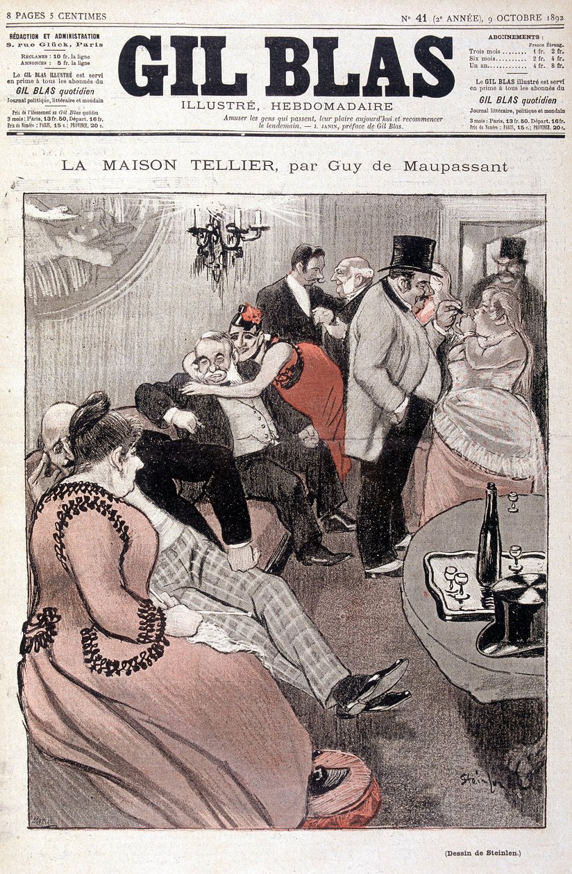 A Tellier House de Guy de Maupassant - por Steinlen, em "Gil Blas" de 10/09/1892 (mesmo desenho do nº 15587) de Théophile Alexandre Steinlen