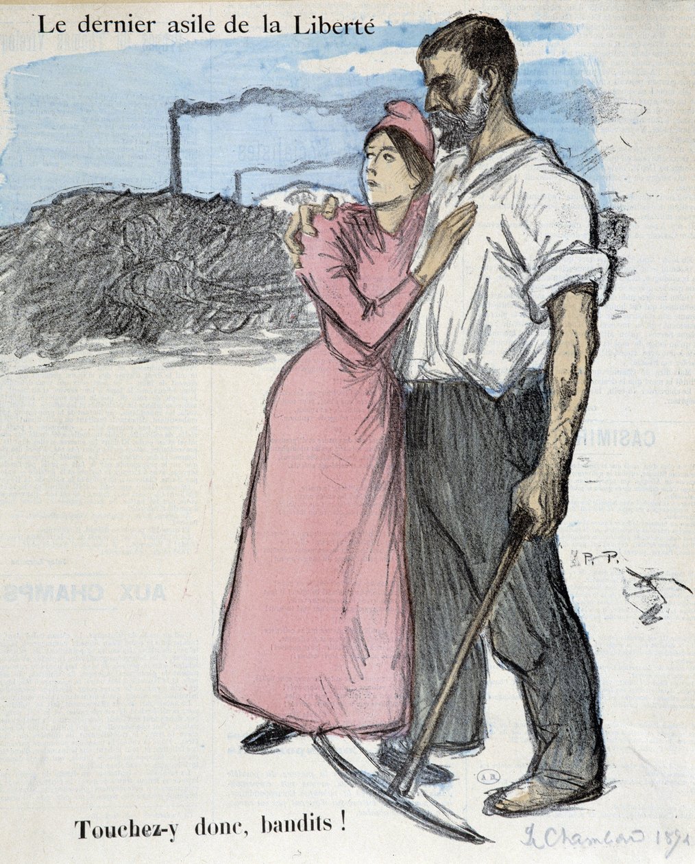 O trabalho dos trabalhadores e a luta antitrust: "O último asilo da liberdade - por isso toca nos bandidos! "Ilustração de 1891. de Théophile Alexandre Steinlen