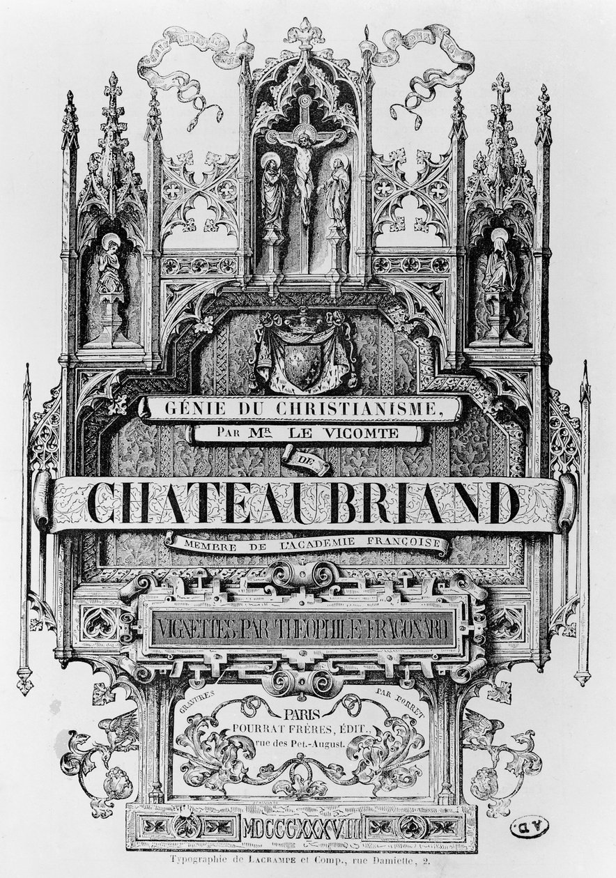 Título de &39;Le Genie du Christianisme&39; por François Rene (1768-1848) Visconde de Chateaubriand, gravado por Henri Desire Porret, 1838 de Theophile Evariste Fragonard
