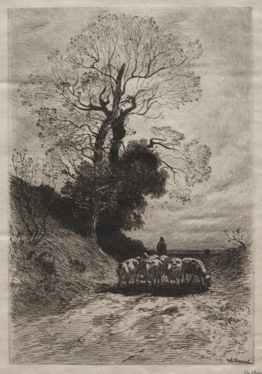 Retorno do rebanho, c. 1870. de Theophile Narcisse Chauvel