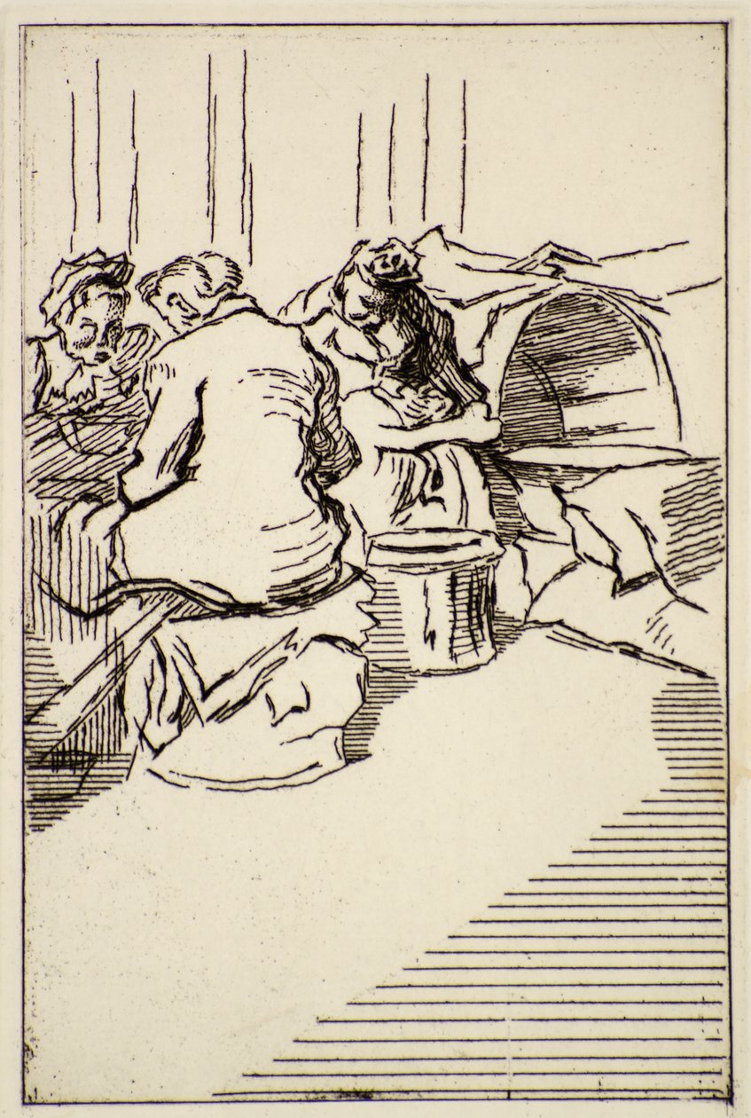 Três mulheres sentadas, século 20 (gravura) de Therese Lessore