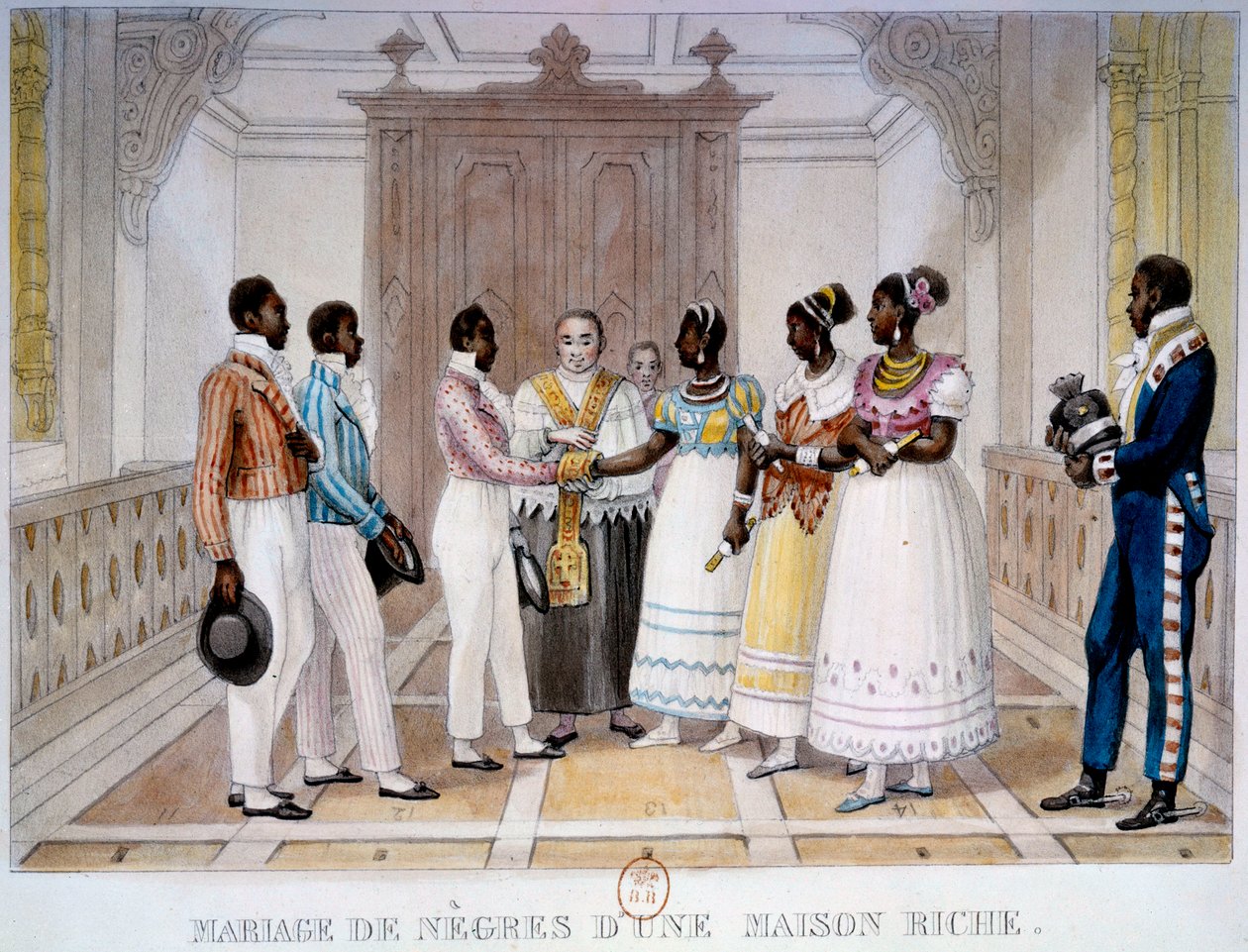 Casamento de negros de uma casa rica Litografia de Thierry Freres de "Voyage Picturesque et Historique au Brazil" de Jean Baptiste Debret (1768-1848) 1839 Paris, B.N. de Thierry Frères
