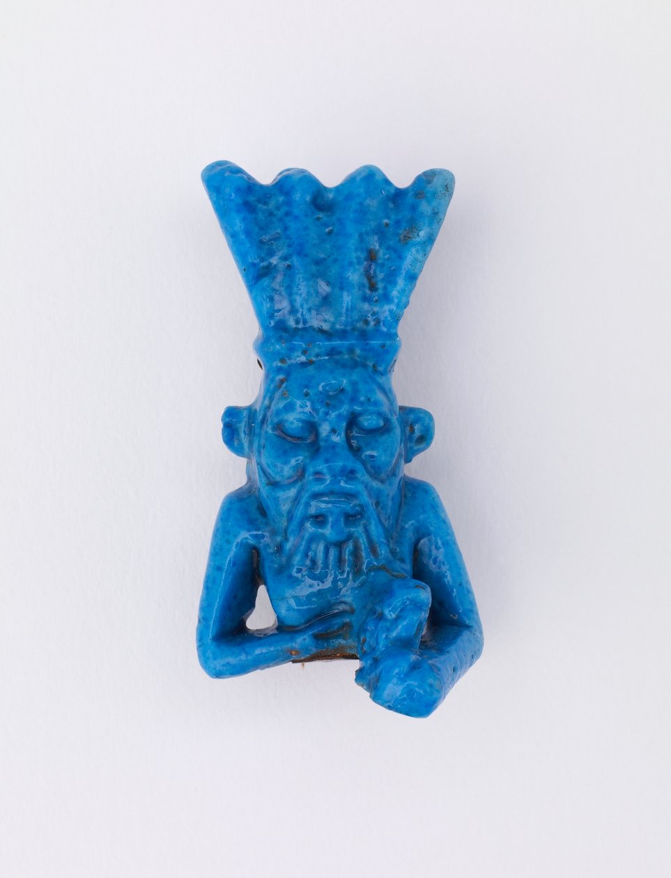 Bes, remontado como alfinete, c.1075-656 aC ou faiança vidrada posterior de Third Intermediate Period Egyptian