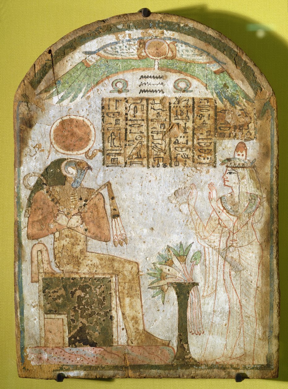 Stela representando Tachenes rezando diante do deus Re-Horakhty, 900 aC (madeira pintada) de Third Intermediate Period Egyptian