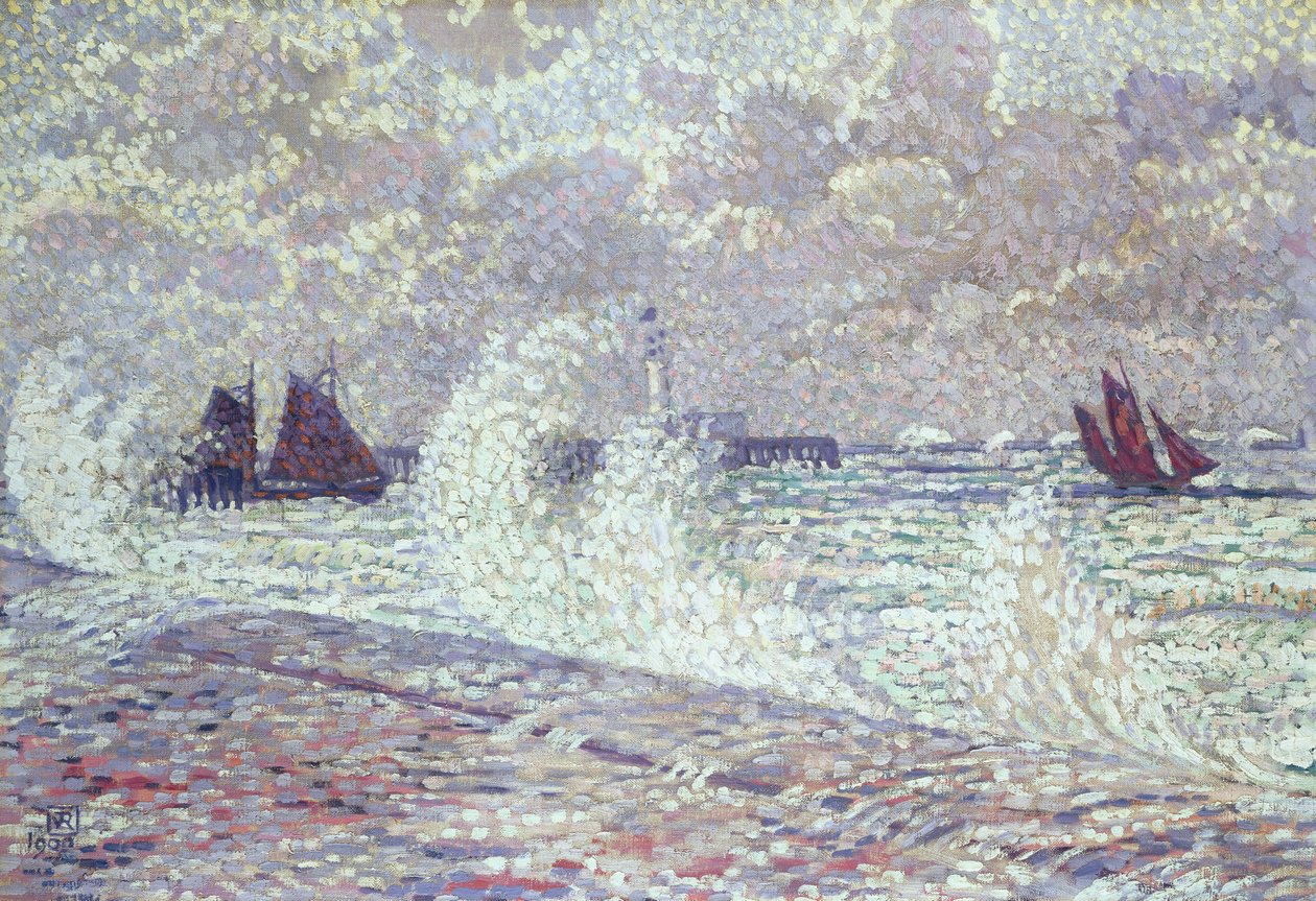 O mar durante o equinócio, Boulogne-sur-Mer, 1900 de Théo van Rysselberghe