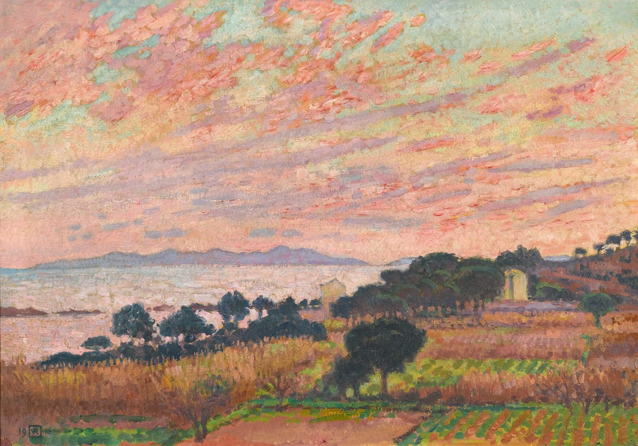 A baía ao pôr do sol Saint Clair, 1916. de Théo van Rysselberghe