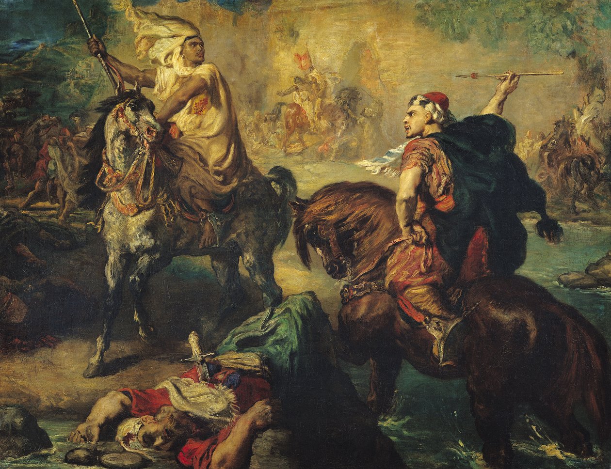 Chefes tribais árabes em combate único, sob as muralhas de uma cidade, 1852 de Théodore Chassériau