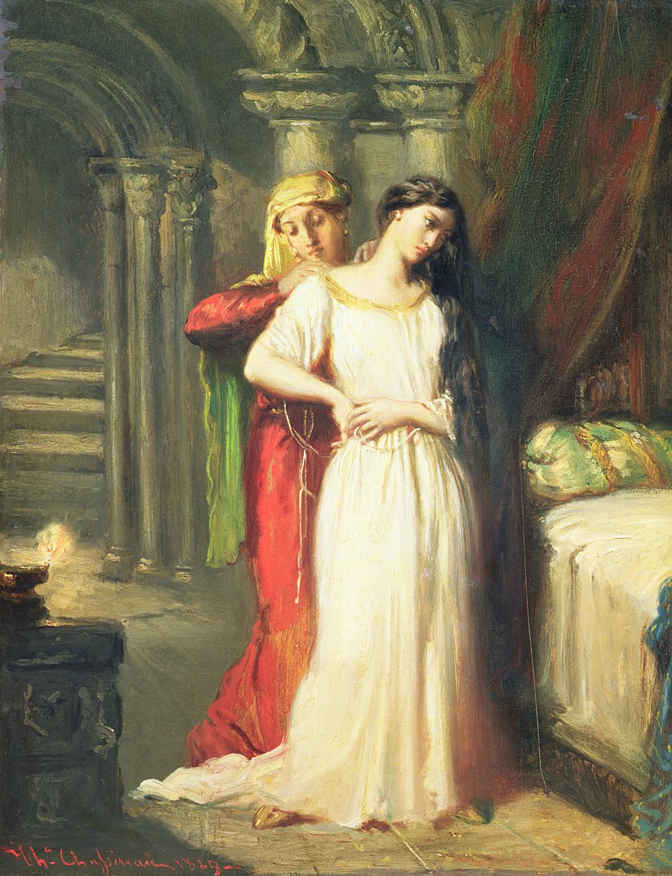 Desdemona se demitindo em sua cama, 1849 de Théodore Chassériau