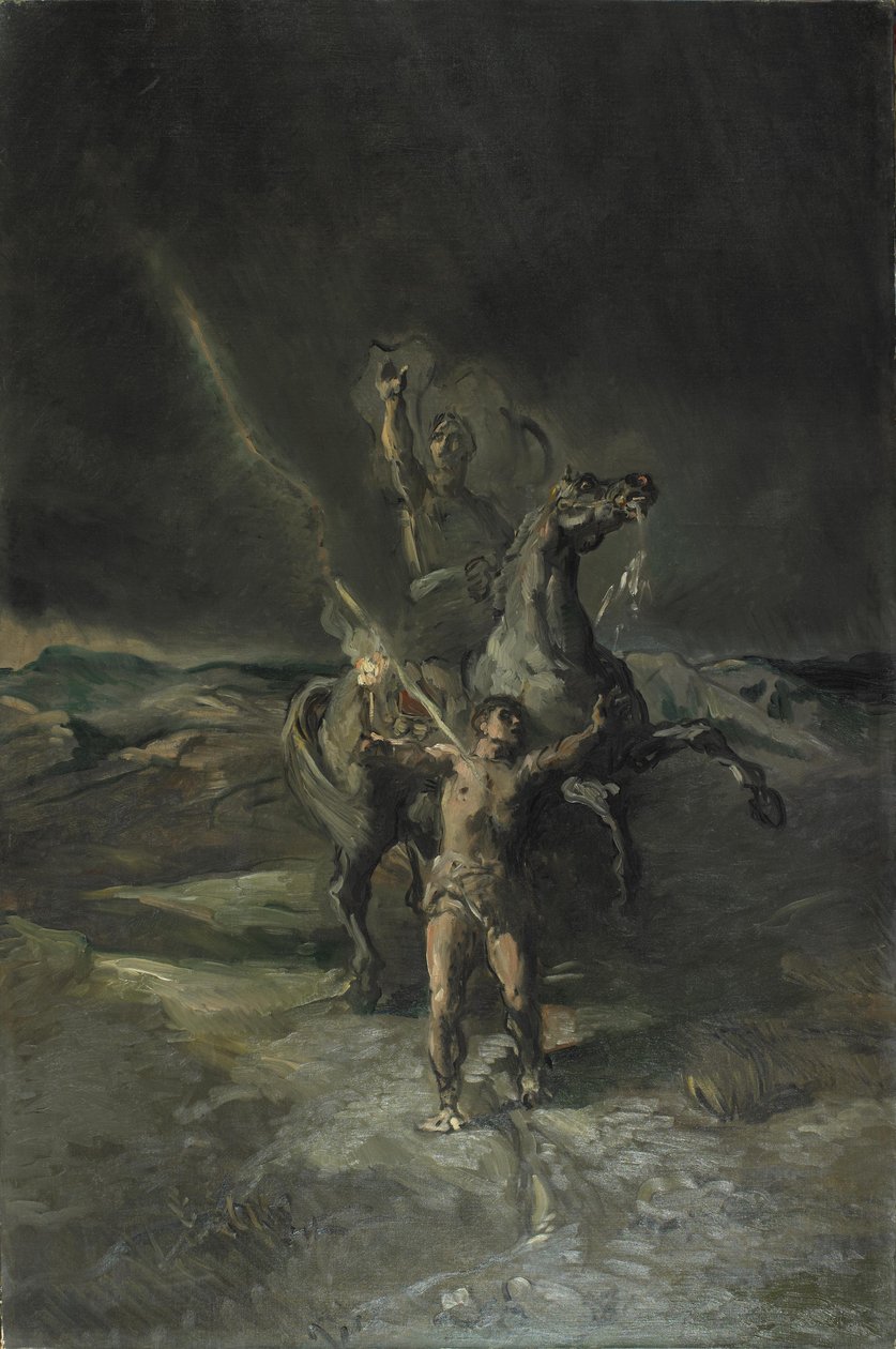 Imperador romano a cavalo e seu escravo atingido por um raio de Théodore Chassériau
