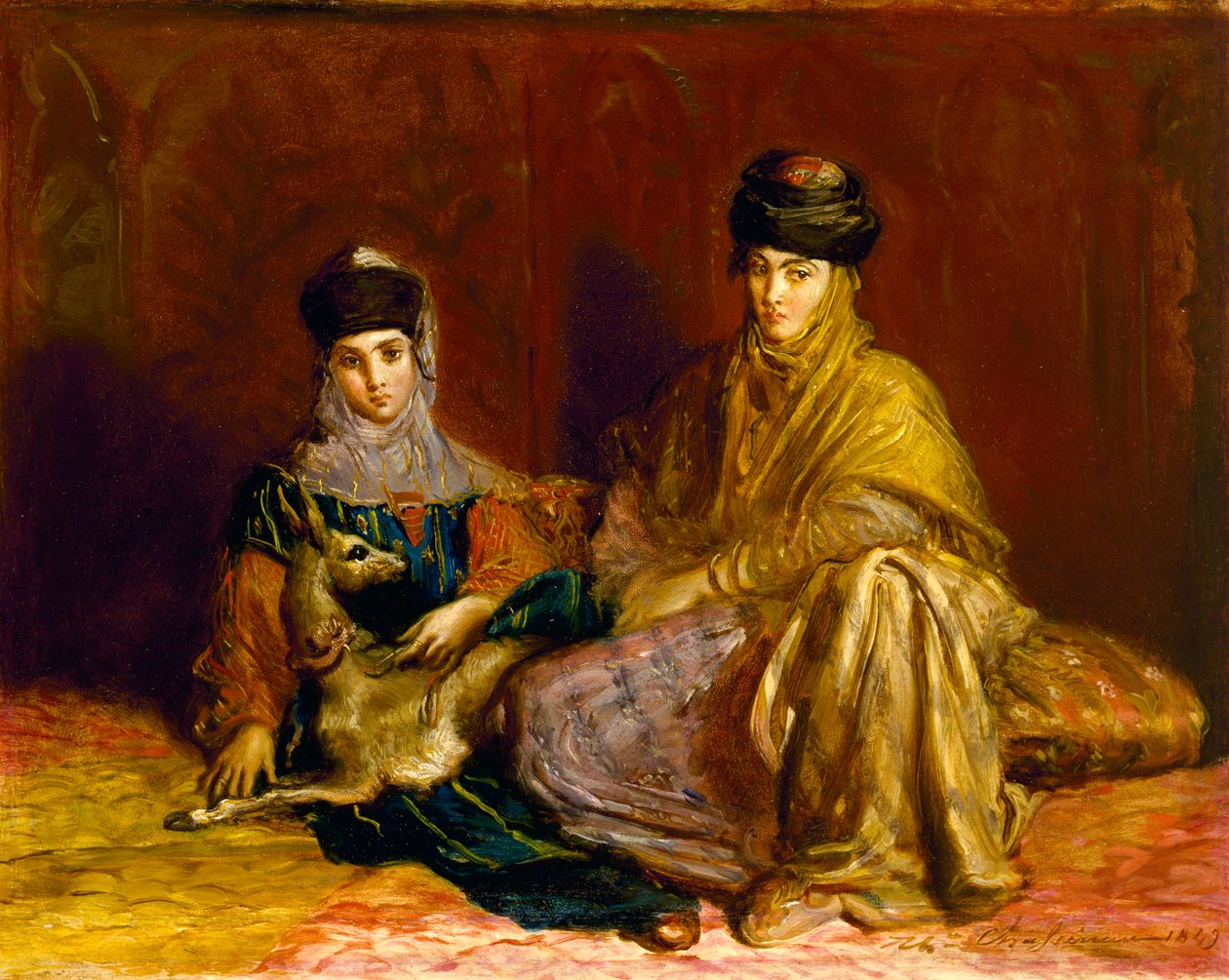 Mulher e menina de Constantino com uma gazela, 1849 de Théodore Chassériau