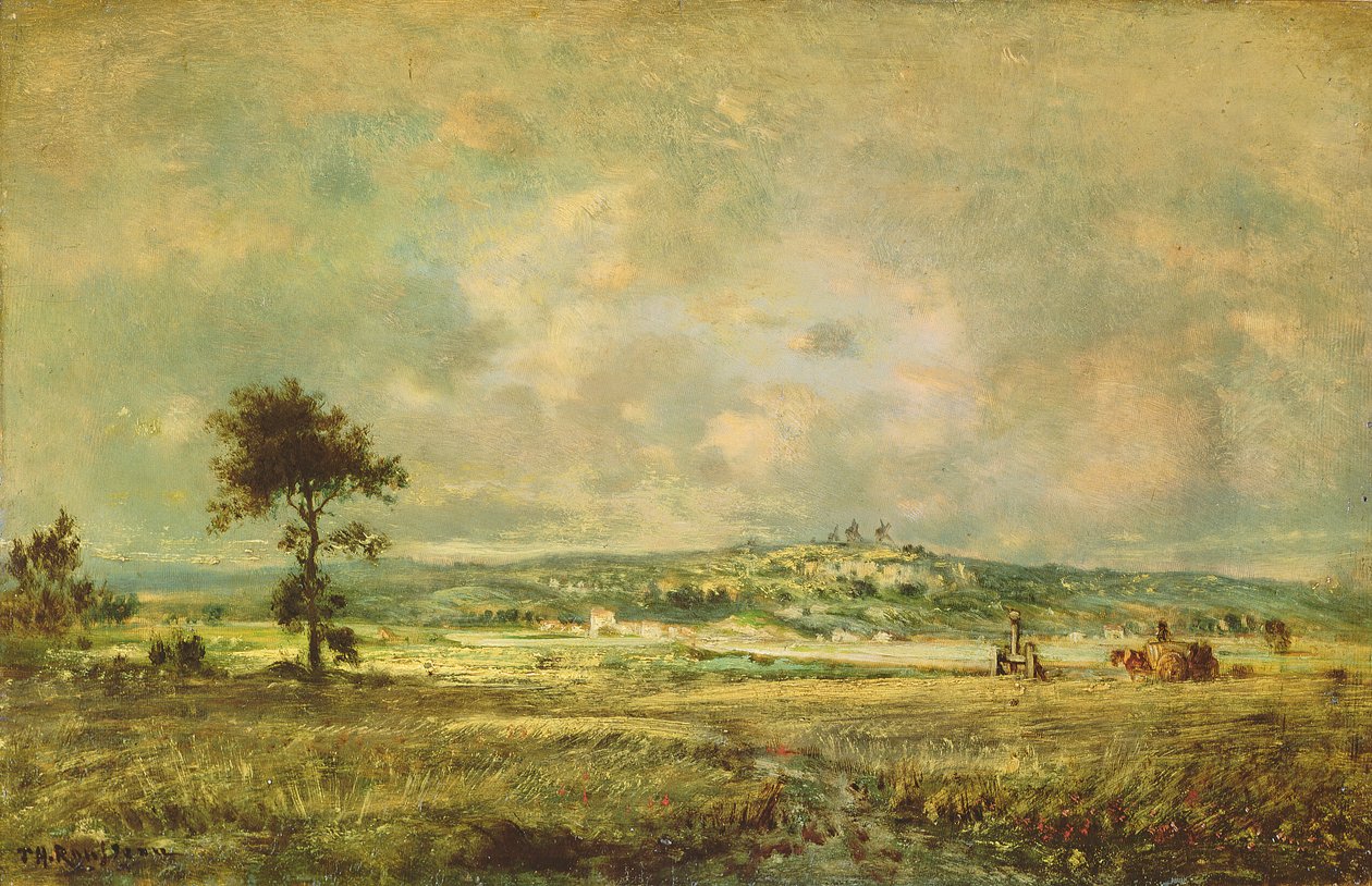 Efeitos de uma tempestade, vista da planície de Montmartre de Pierre Etienne Theodore Rousseau