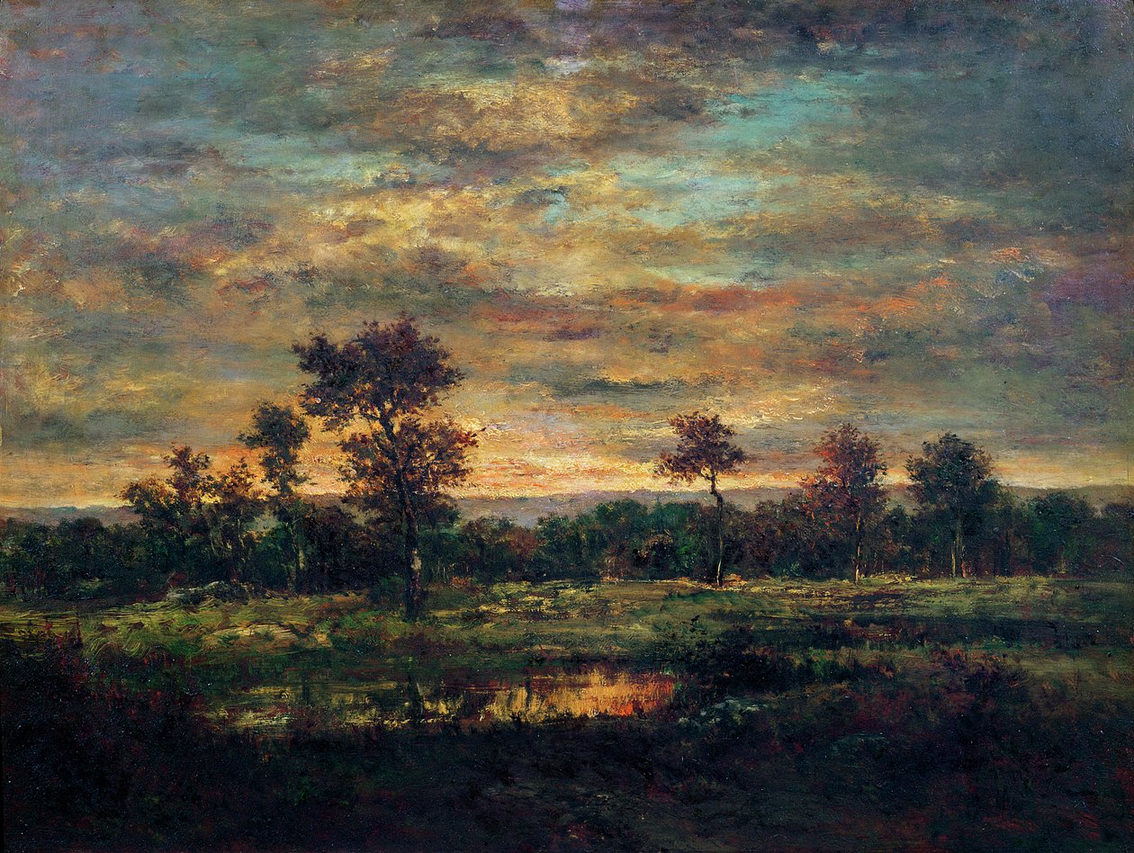 Lagoa à beira de uma madeira de Pierre Etienne Theodore Rousseau