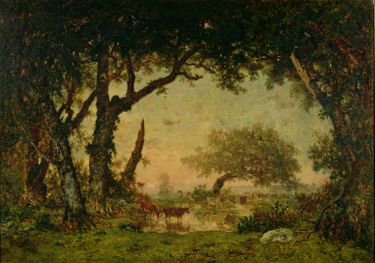 A borda da floresta em Fontainebleau, Setting Sun, 1850-51 de Pierre Etienne Theodore Rousseau