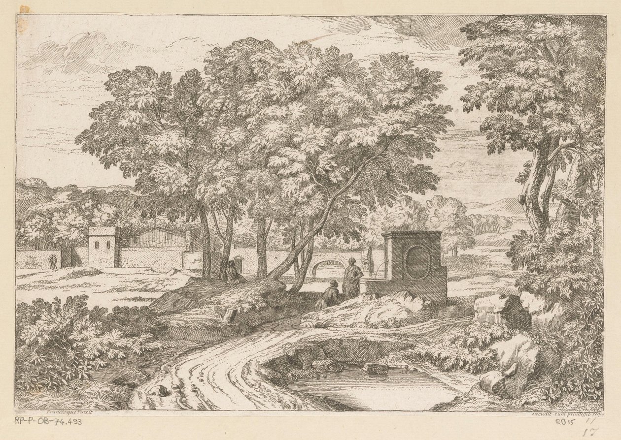 Paisagem Arcadian com duas mulheres por uma fonte Suite de Paysages (título da série) de Théodore