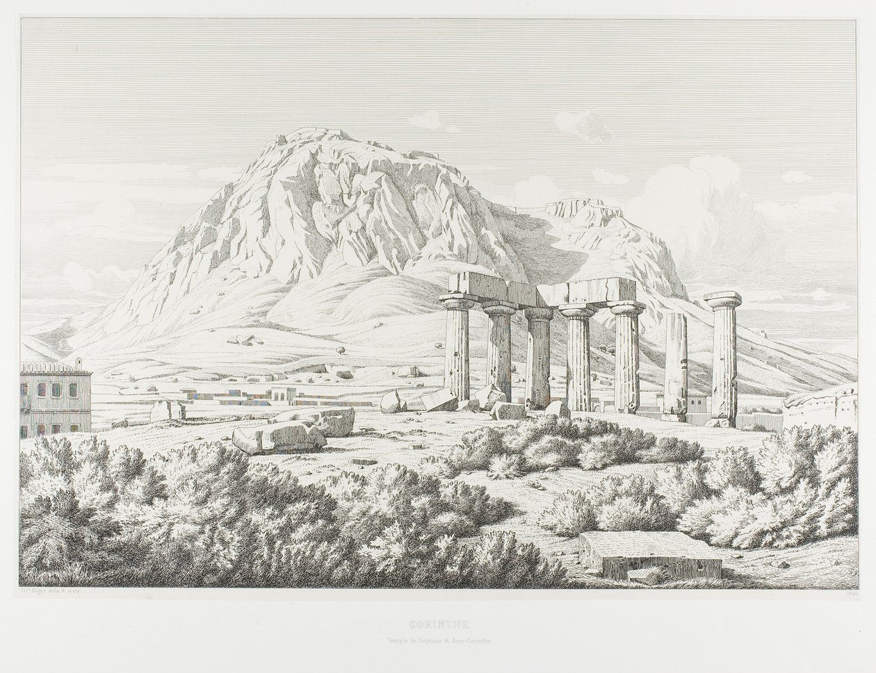 Corinto: Templo de Neptuno e o Acrocorinto de Théodore Caruelle d