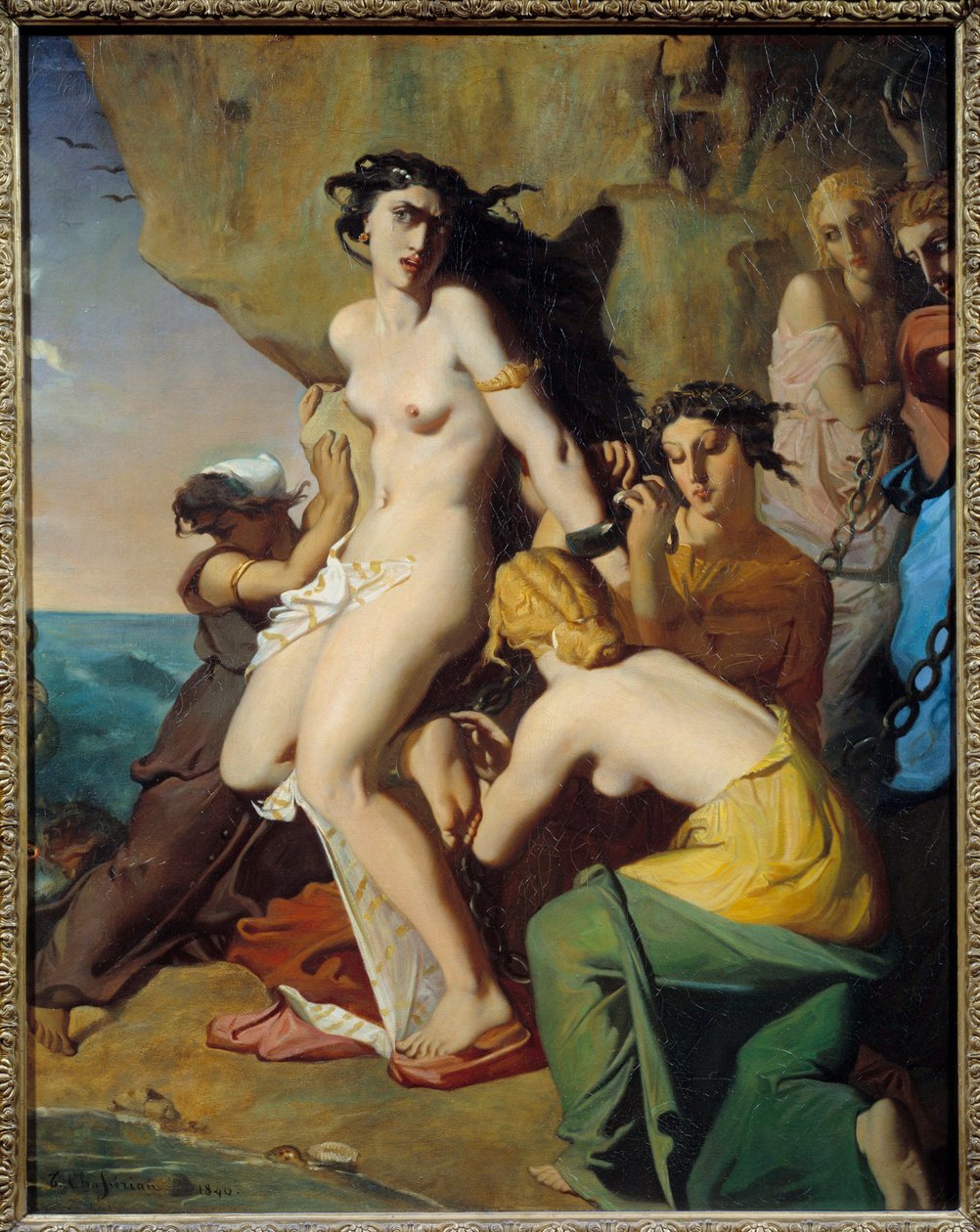 Andrómede, ligado à rocha pelos Nereides, Pintura por Theodore Chasseriau (1819-1856) de Théodore Chassériau