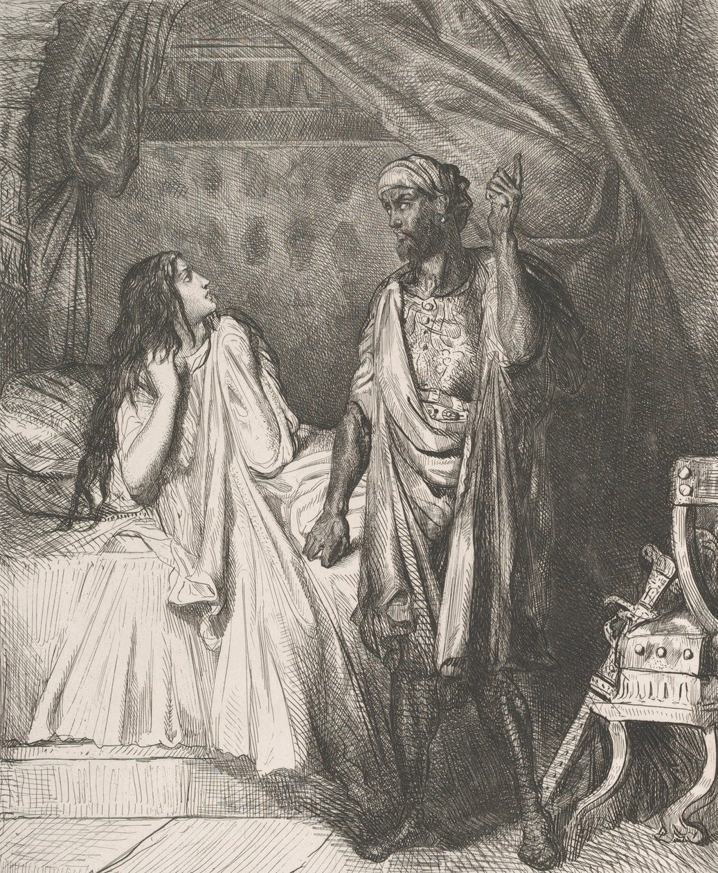 Você orou esta noite, Dedesmona: placa 12 do Ato 5 de Otelo, ..., gravado em 1844, reimpresso em 1900. de Théodore Chassériau